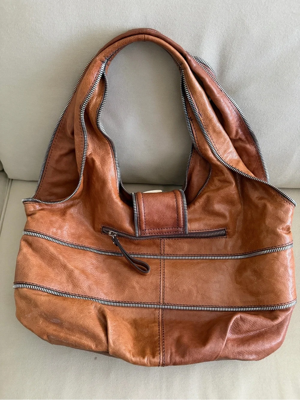 LOCKHEART Camel Colot Leather Satchel Handbag